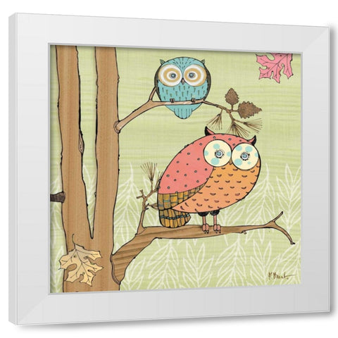 Pastel Owls I White Modern Wood Framed Art Print by Brent, Paul
