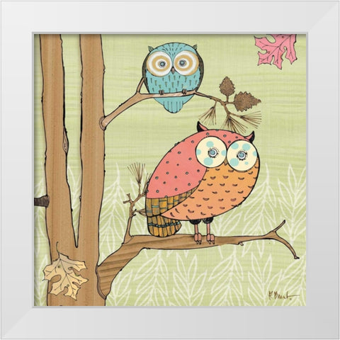 Pastel Owls I White Modern Wood Framed Art Print by Brent, Paul