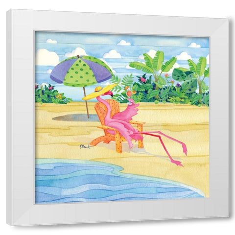 Beach Chair Flamingo White Modern Wood Framed Art Print by Brent, Paul