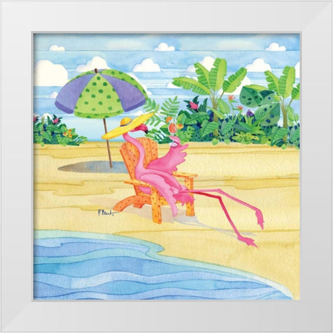 Beach Chair Flamingo White Modern Wood Framed Art Print by Brent, Paul