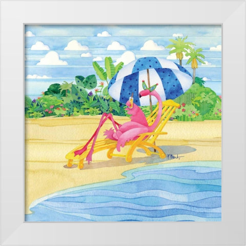 Deck Chair Flamingo White Modern Wood Framed Art Print by Brent, Paul