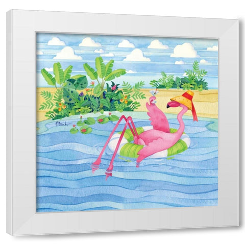Martini Float Flamingo White Modern Wood Framed Art Print by Brent, Paul