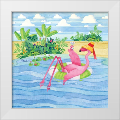 Martini Float Flamingo White Modern Wood Framed Art Print by Brent, Paul
