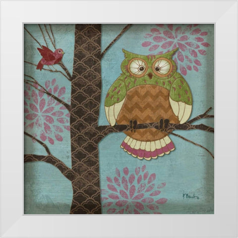 Fantasy Owls I White Modern Wood Framed Art Print by Brent, Paul