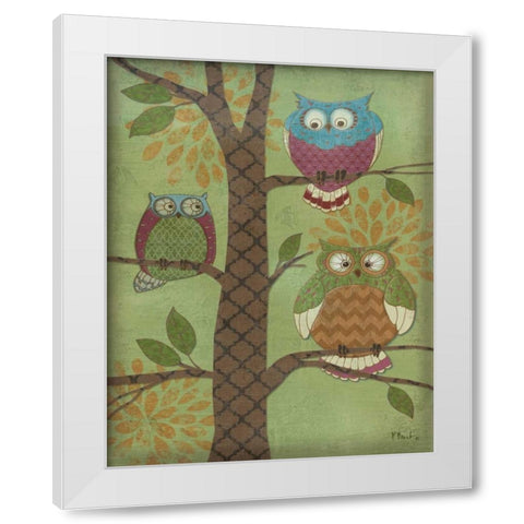 Fantasy Owls Vertical I White Modern Wood Framed Art Print by Brent, Paul