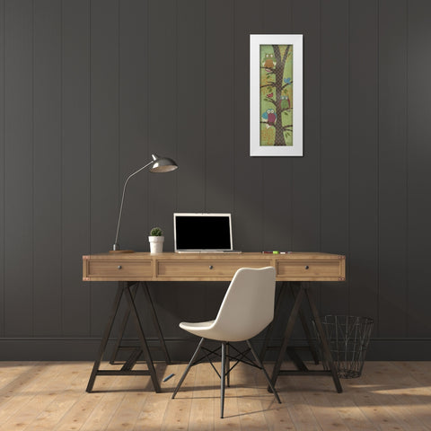 Fantasy Owls Panel I White Modern Wood Framed Art Print by Brent, Paul