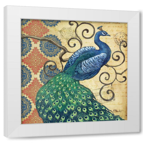 Peacocks Splendor I White Modern Wood Framed Art Print by Brent, Paul