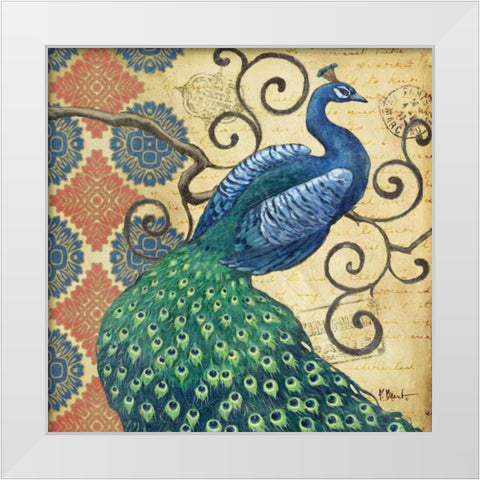 Peacocks Splendor I White Modern Wood Framed Art Print by Brent, Paul