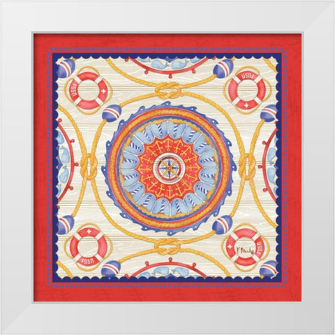 Red Nautical Suzani II White Modern Wood Framed Art Print by Brent, Paul