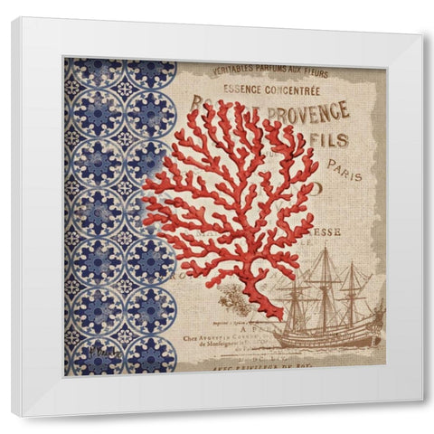 Burlap Coral III White Modern Wood Framed Art Print by Brent, Paul