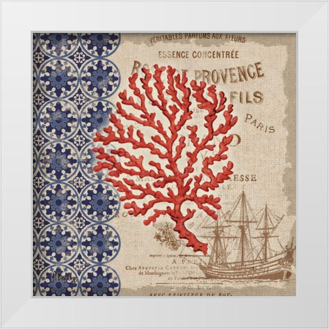 Burlap Coral III White Modern Wood Framed Art Print by Brent, Paul