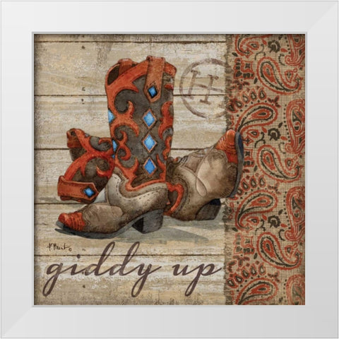 Wild West Boots III White Modern Wood Framed Art Print by Brent, Paul