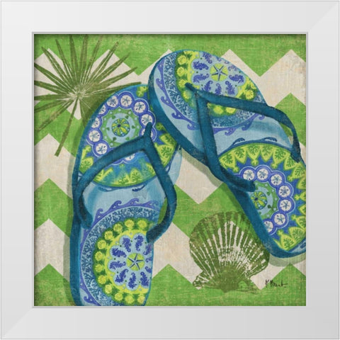 Coastal Flip Flops I White Modern Wood Framed Art Print by Brent, Paul