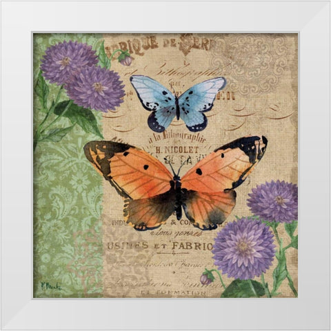 Burlap Butterflies II White Modern Wood Framed Art Print by Brent, Paul