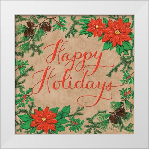Happy Holidays White Modern Wood Framed Art Print by Brent, Paul