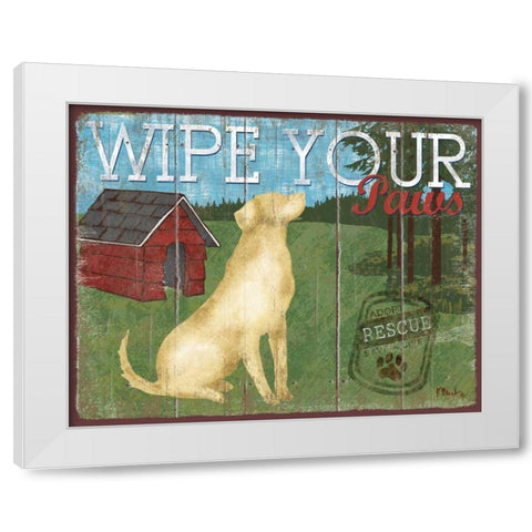 Wipe Your Paws White Modern Wood Framed Art Print by Brent, Paul