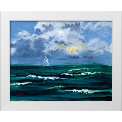 Sailboat Cloudscape White Modern Wood Framed Art Print by Brent, Paul