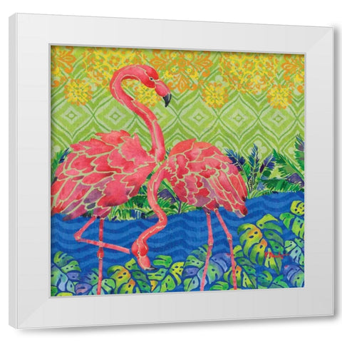 Flamingo Lagoon I White Modern Wood Framed Art Print by Brent, Paul