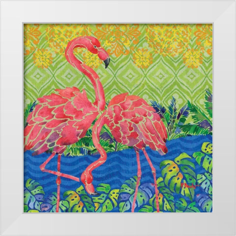 Flamingo Lagoon I White Modern Wood Framed Art Print by Brent, Paul