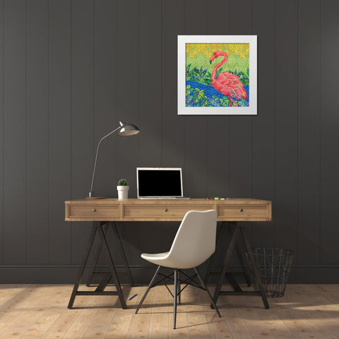 Flamingo Lagoon II White Modern Wood Framed Art Print by Brent, Paul