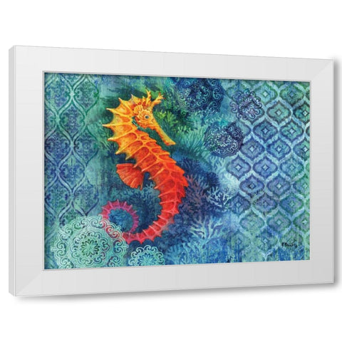 Seahorse Batik White Modern Wood Framed Art Print by Brent, Paul