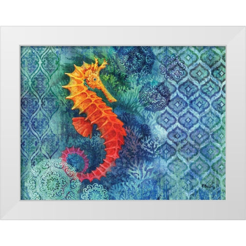 Seahorse Batik White Modern Wood Framed Art Print by Brent, Paul