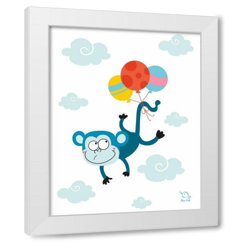 Ballooony Chimp White Modern Wood Framed Art Print by Blue Fish