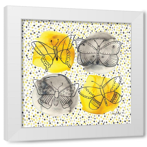 Gray and Yellow Butterflies I White Modern Wood Framed Art Print by Frazer, Amy