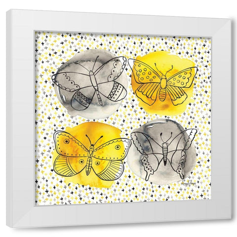 Gray and Yellow Butterflies II White Modern Wood Framed Art Print by Frazer, Amy