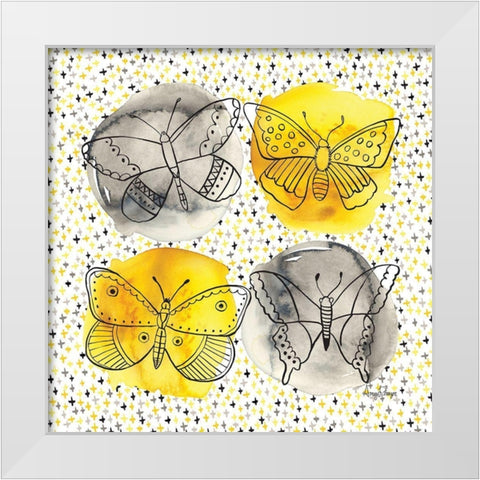 Gray and Yellow Butterflies II White Modern Wood Framed Art Print by Frazer, Amy