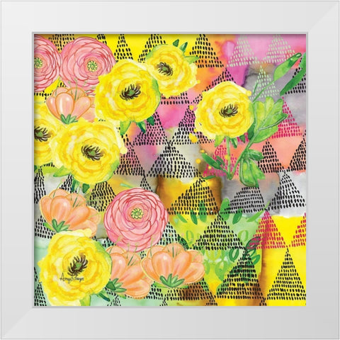 Geo Triangle Dots White Modern Wood Framed Art Print by Frazer, Amy