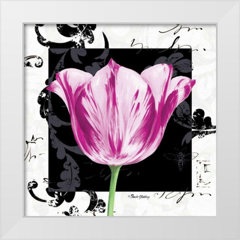 Damask Tulip I White Modern Wood Framed Art Print by Gladding, Pamela