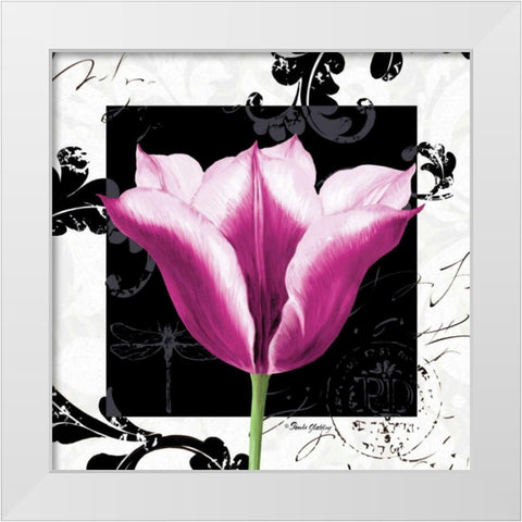 Damask Tulip III White Modern Wood Framed Art Print by Gladding, Pamela