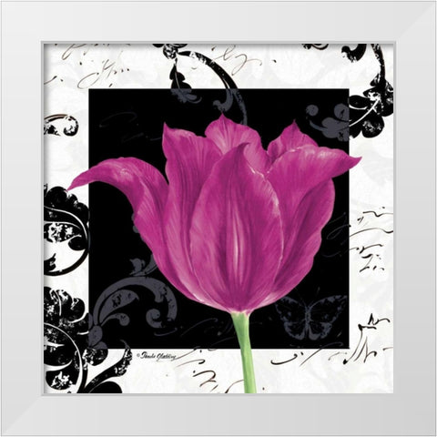 Damask Tulip IV White Modern Wood Framed Art Print by Gladding, Pamela