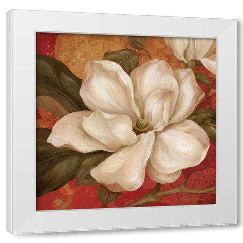 Magnolia on Red II White Modern Wood Framed Art Print by Gladding, Pamela