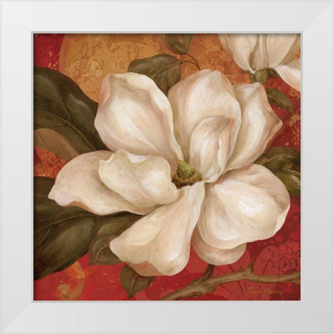 Magnolia on Red II White Modern Wood Framed Art Print by Gladding, Pamela