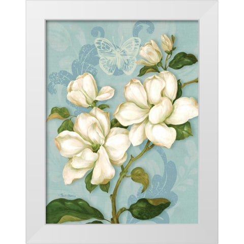 Magnolias White Modern Wood Framed Art Print by Gladding, Pamela