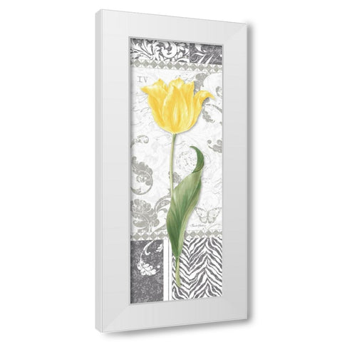 Damask Gray Tulip Panel I White Modern Wood Framed Art Print by Gladding, Pamela