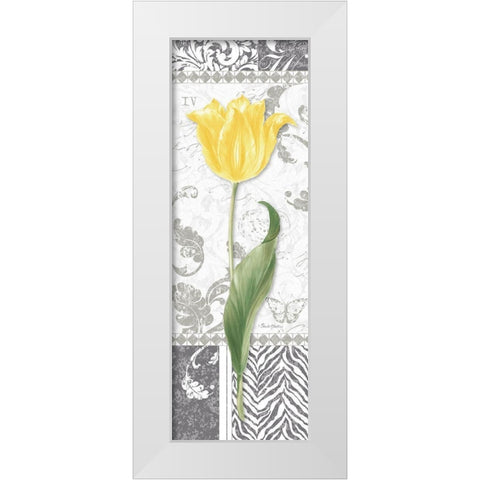 Damask Gray Tulip Panel I White Modern Wood Framed Art Print by Gladding, Pamela