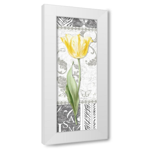 Damask Gray Tulip Panel II White Modern Wood Framed Art Print by Gladding, Pamela
