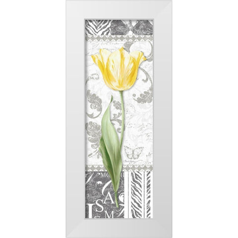 Damask Gray Tulip Panel II White Modern Wood Framed Art Print by Gladding, Pamela