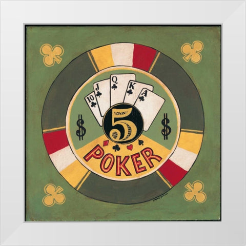 Poker - $5 White Modern Wood Framed Art Print by Gorham, Gregory
