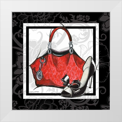 Purse and Shoe I White Modern Wood Framed Art Print by Gorham, Gregory