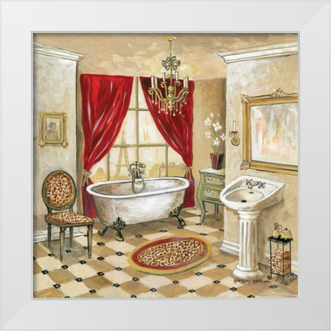 Leopard Parisian Bath White Modern Wood Framed Art Print by Gorham, Gregory