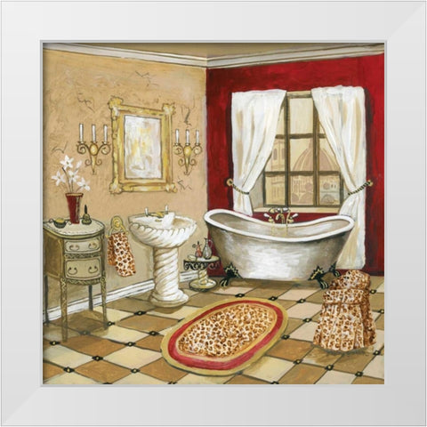 Leopard Florentine Bath White Modern Wood Framed Art Print by Gorham, Gregory