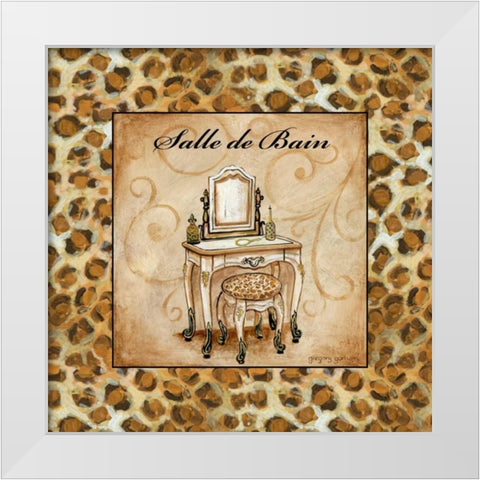 Leopard Salle de Bain White Modern Wood Framed Art Print by Gorham, Gregory