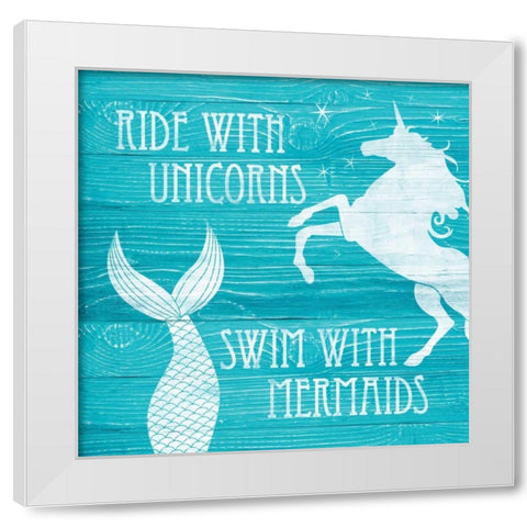 Ride With Unicorns White Modern Wood Framed Art Print by Harbick, N.