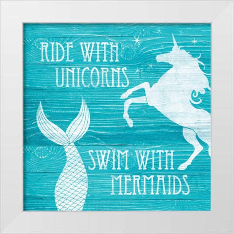 Ride With Unicorns White Modern Wood Framed Art Print by Harbick, N.