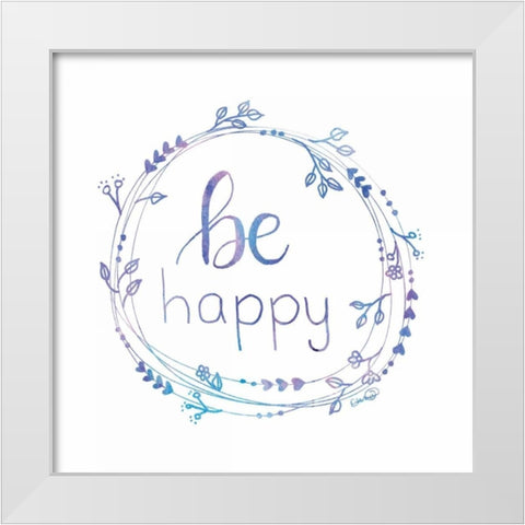 Be Happy White Modern Wood Framed Art Print by Harbick, N.