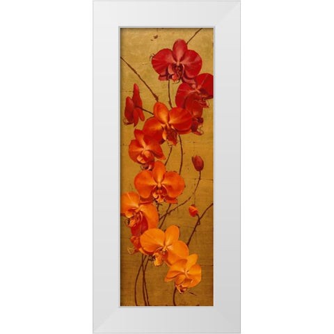 Golden Orchids I White Modern Wood Framed Art Print by Catlett, Kenneth